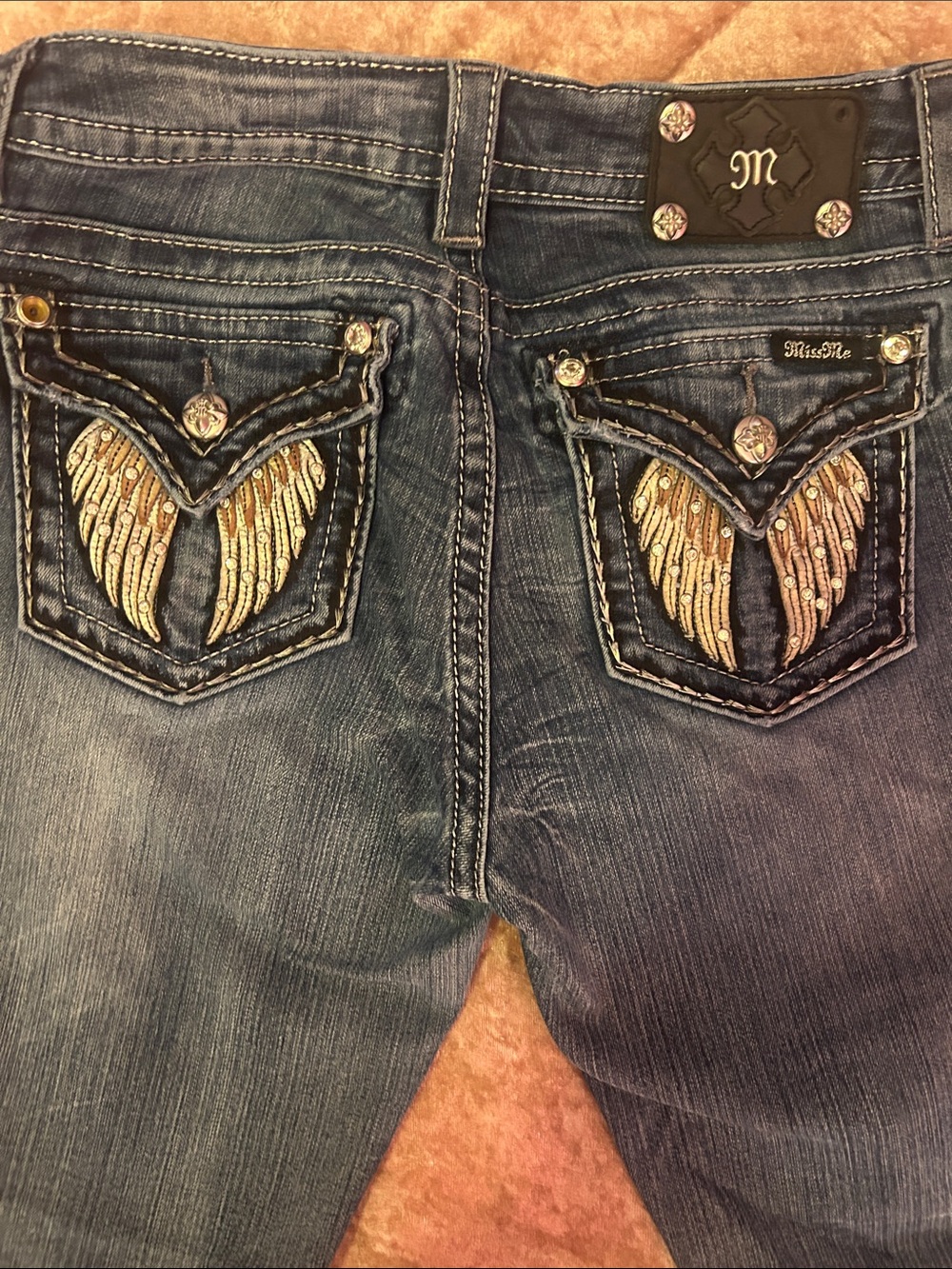Miss Me Blue Jeans with Wing Embroidery